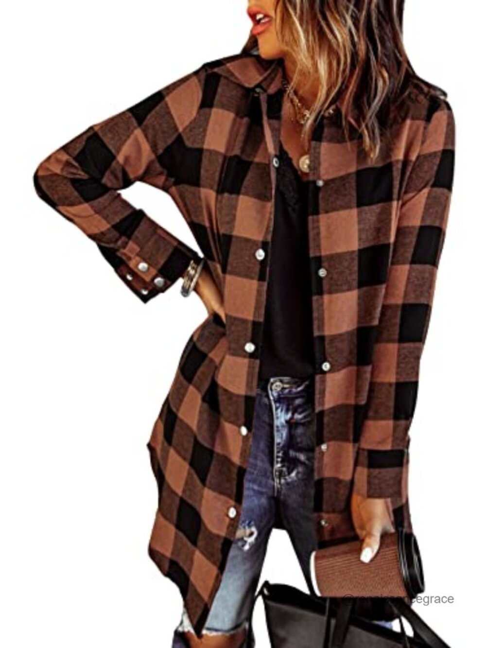EVALESS Womens Flannel Shacket Jacket Plaid Button Down Shirt